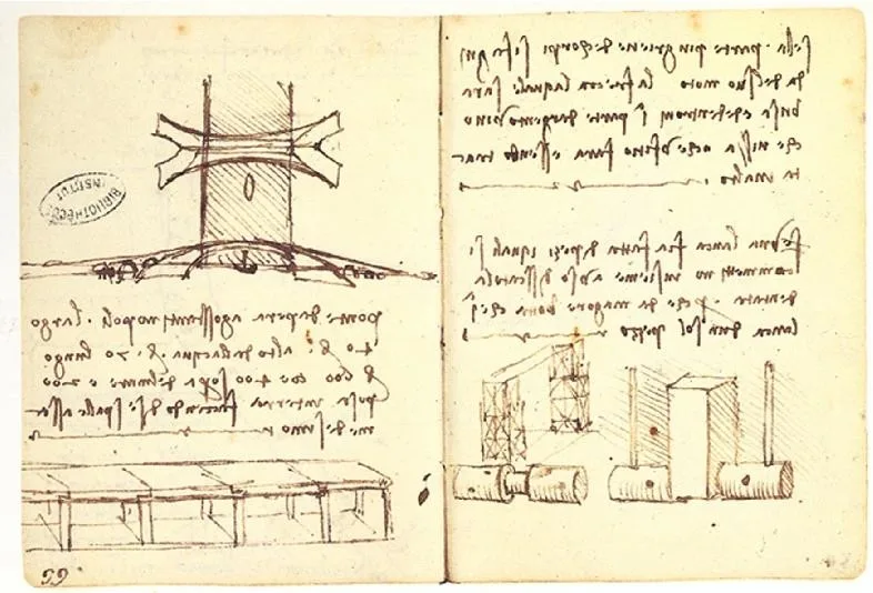 Schets van Leonardo da Vinci voor een brug over de Gouden Hoorn, 1502 (publiek domein).